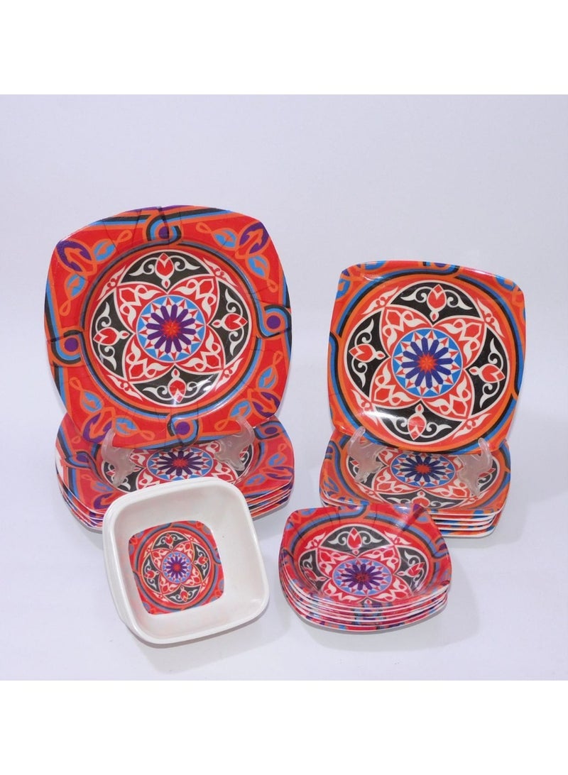 A 24-piece Ramadan melamine dinner set with a Ramadan design, including: 6 large plates, 6 medium plates, 6 small plates, and 6 soup bowls. - Image 4